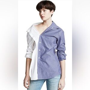 R13 white and blue button down combo shirt open collar
